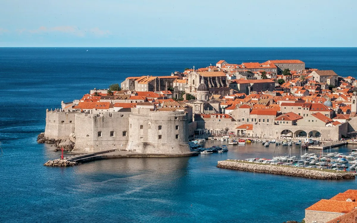 Old town walls of Dubrovnik by the sea, Croatia
